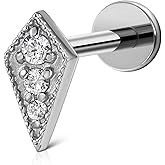 FINE4U 1PC ASTM F136 Titanium Piercing Jewelry for Tragus Conch Helix Flat Labret 16G 6mm 8mm