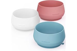 NumNum Suction Bowls for Babies & Toddlers, Extra Strong Non-Slip Suction, 100% Food-Grade Silicone, BPA-Free, Microwave & Dishwasher Safe, Baby-Led Weaning Bowl, 3-Pack Without Lid, Blue/Mauve/White