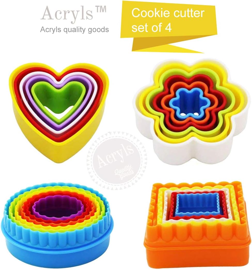 22 Pcs Cookie Cutter, Vegetable Shapes Cutter Set, Fruit Cutter, Multi-Size Sandwich Fondant Cake, Biscuit Cutter, Heart, Flower, Round, Square Shapes