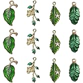 SUNNYCLUE 1 Box 40Pcs 4 Styles Green Enamel Leaf Charms Metal Leaves Charm Bulk Golden Alloy Plant Branch Mini Dangle Charm for Jewelry Making Charms Bracelets Necklace Earring DIY Crafts Supplies