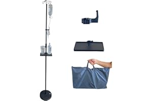 UISKOOPW Heavy Duty Solid Base IV Pole Stand with 4 Hooks,Intravenous Foldable IV Poles Costume IV Bag Stand Portable Floor Stand Feeding Tube Holder with Tray, for Pediatric Nursing Clinic Home Care Travel
