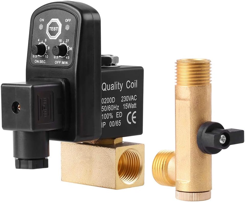Automatic Timed Drain Valve for Air Compressor Condensate Management DN15 G1/2 230V Electronic Water Tank Timer Valve with Auto Drain System
