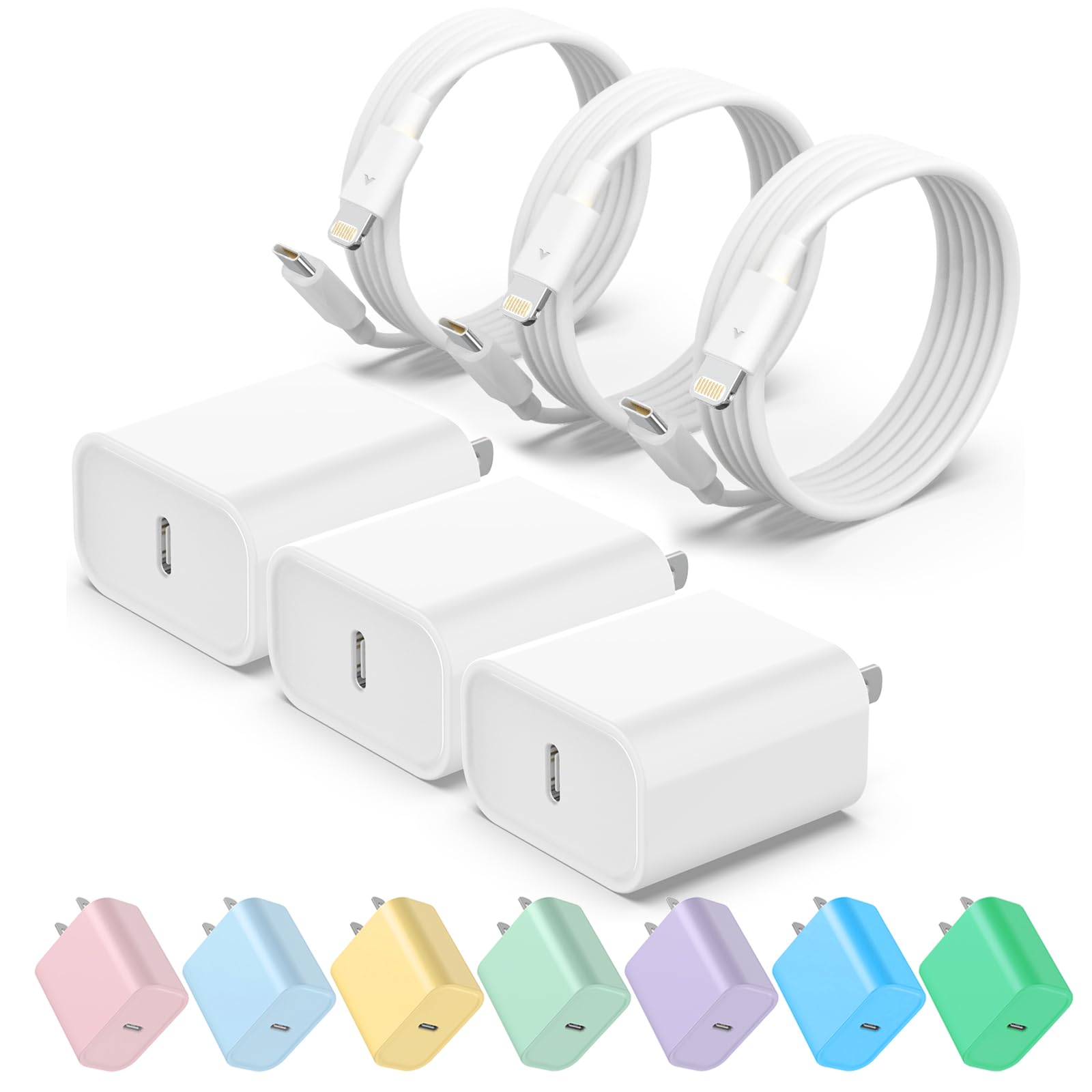 Photo 1 of USB C Fast Charger, 3 Pack 20W USB-C Power Adapter with 3 Pack 6FT Type C to Lightning Cable for iPhone 14/13 Pro/13/12/12 Mini/12 Pro Max/11 Pro