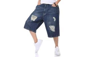 Kinghua Baggy Jean Shorts for Men Casual Loose Fit Hip Hop Denim Shorts
