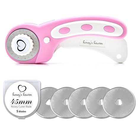 Honey's Heaven Rollschneider Set mit 5 Ersatzklingen - die Stoffschneider Klinge blockiert Nicht mehr - TOP Rundklingen Rollm