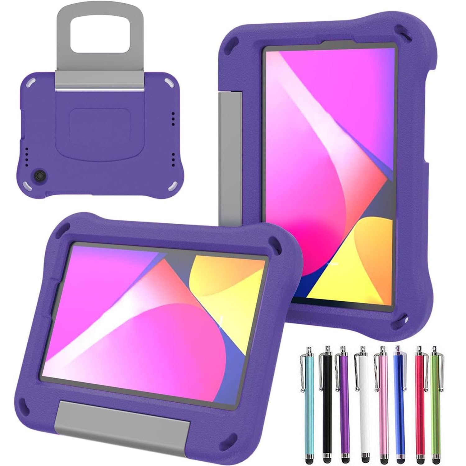 Photo 1 of elitegadget Case for TCL Tab 8V/Tab 8 LE/Tab 8 Plus/Tab 8 WiFi/Tab 8 SE (9137W, 9132X, 9138S, 6048E, 91232X1) - Shockproof Lightweight Protective EVA Kids Kickstand Cover Case + 1 Stylus (Purple)