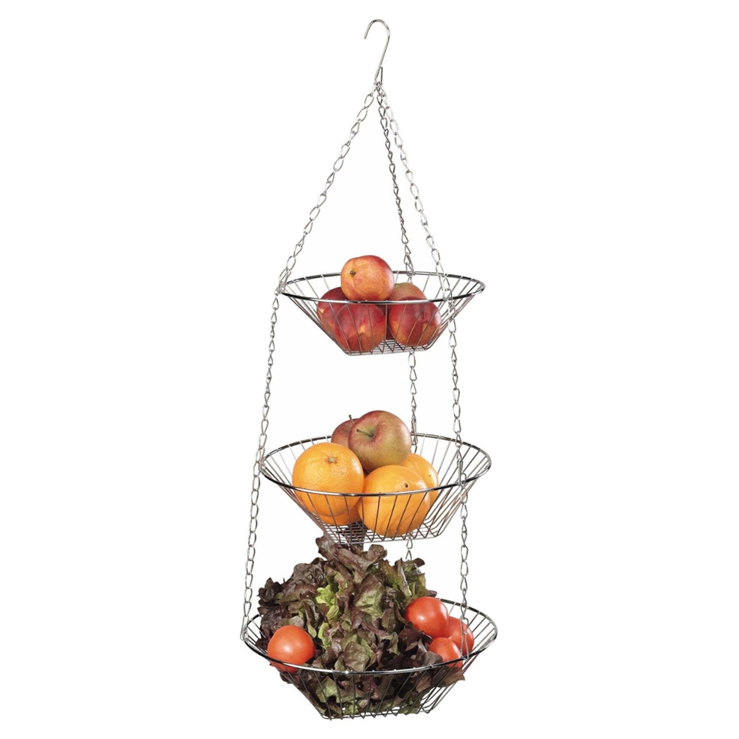 MSV ms299 – Fruit Bowl, 3 Baskets, Hanging, Metal, White