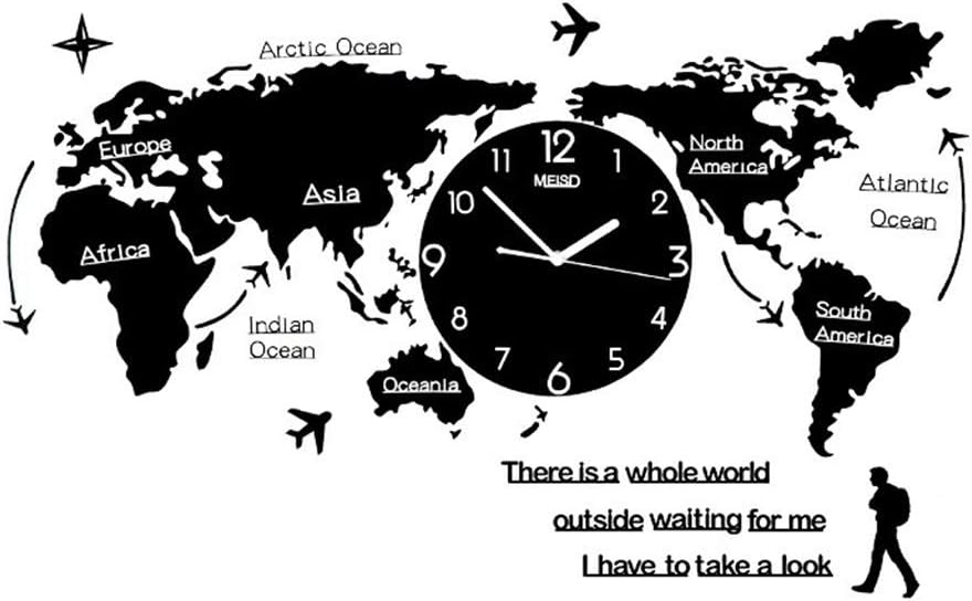 Large Wall Clocks Modern Design 3D Digital World Map Glow in Dark Hanging Clock Ultra Quiet Acrylic Watch Normal M