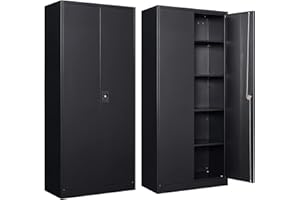 Anxxsu Metal Garage Storage Cabinet, 71" Locking Cabinet with 2 Doors and 5 Adjustable Shelves, Black