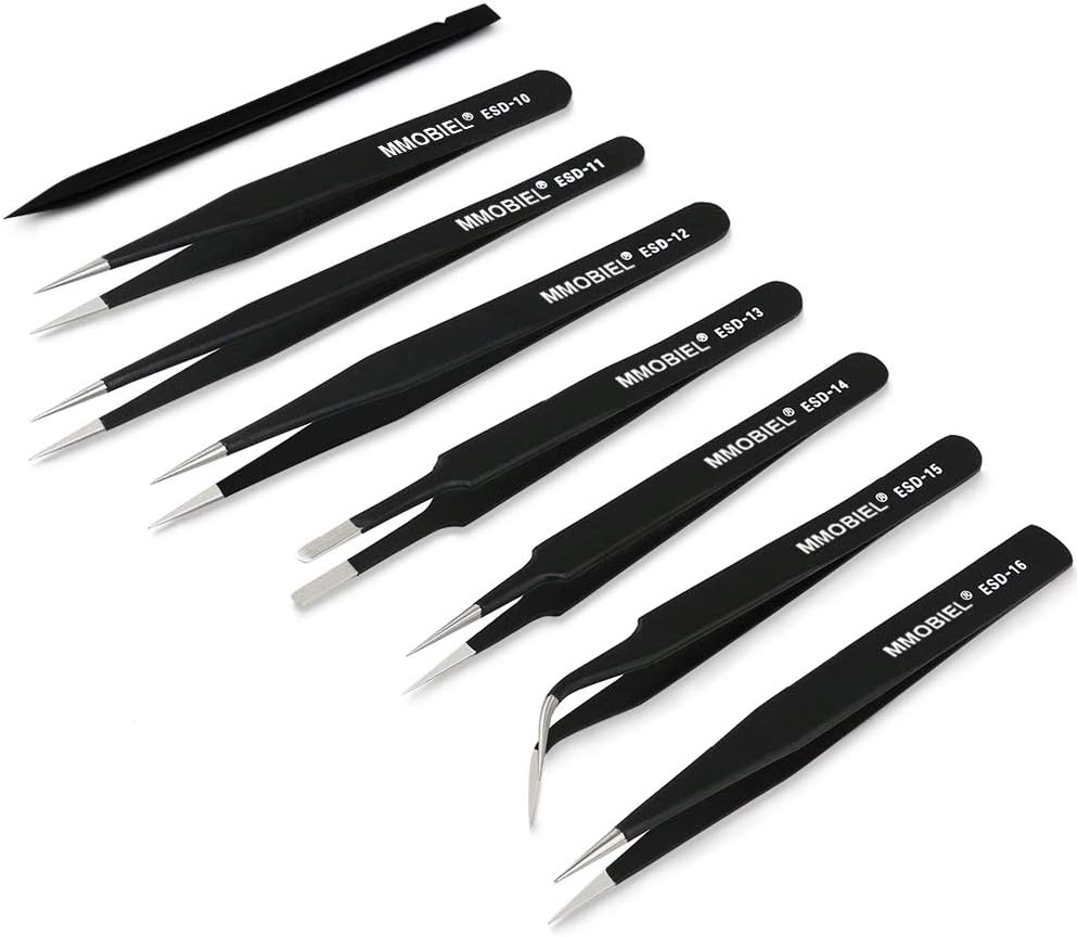 MMOBIEL 7X Precision Tweezers Set, Anti-Static Stainless Steel ESD Tweezers, for Electronics Laboratory Work, Jewelry, Craft