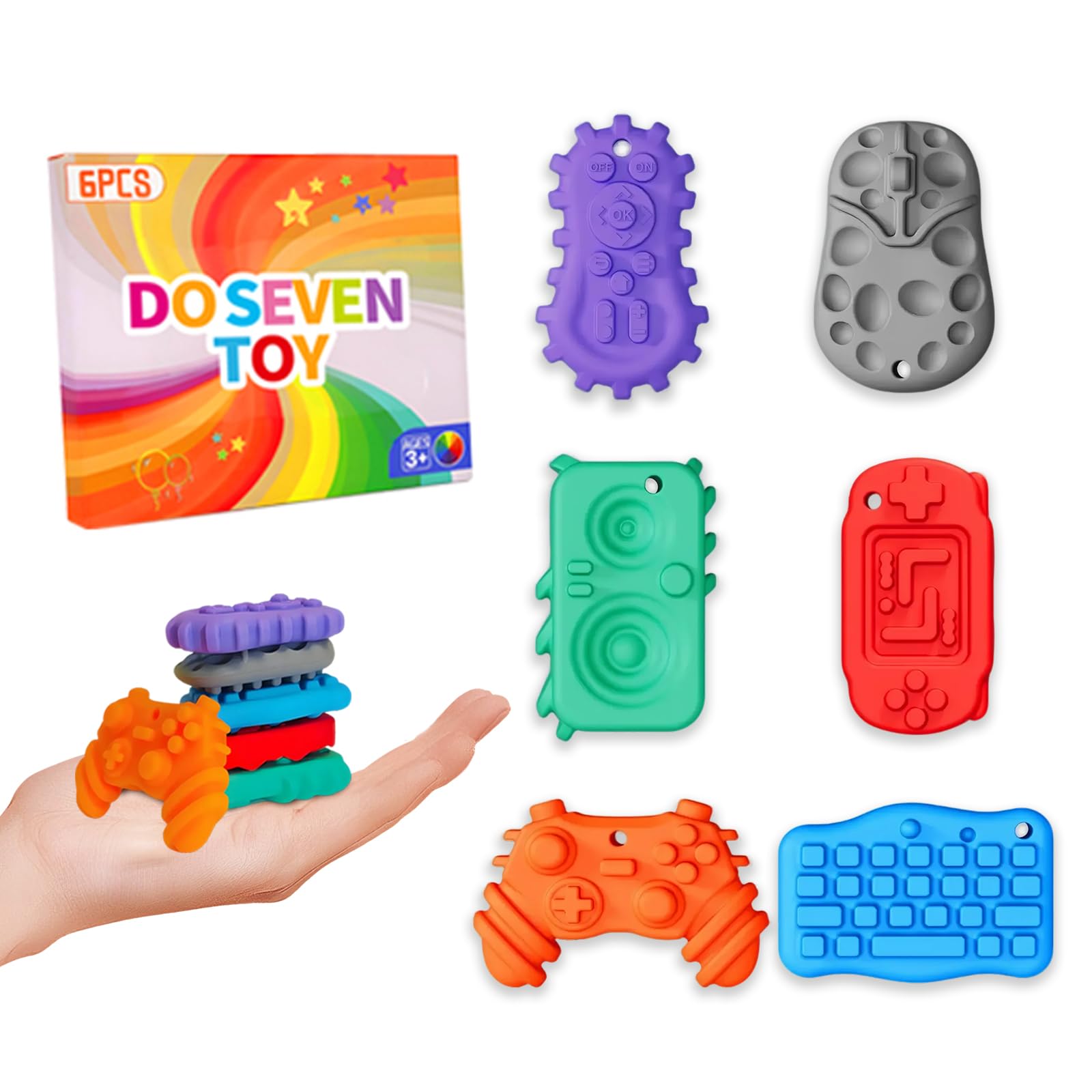 Photo 1 of 6Pcs Silicone Sensory Toys Set,Quiet Fidget Toys for Kids and Adults,Gamepad Texture Worry Stone for Calming,Fidget Stress Toys for Anxiety Relief-ADHD,Classroom Rewards,Party Favors