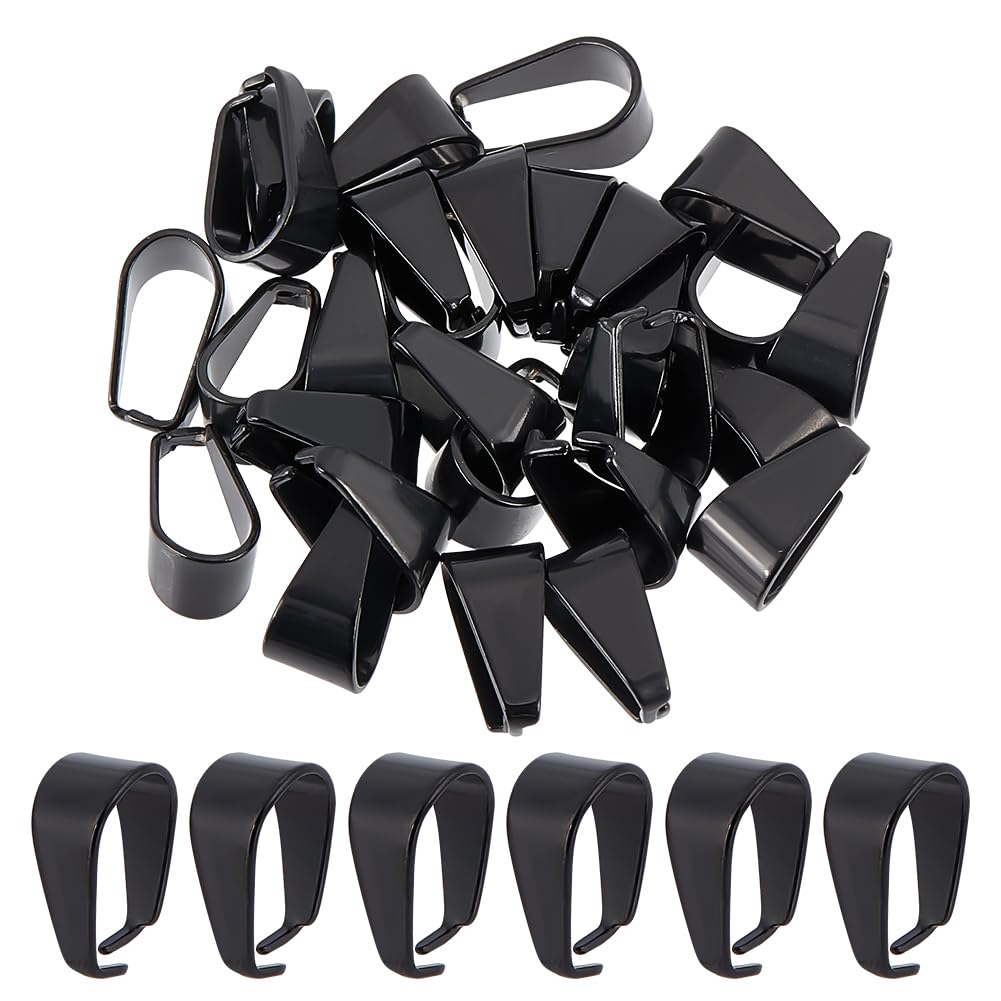 SUNNYCLUE 1 Box 30Pcs Stainless Steel Pinch Bails Pendant Bail Connector Black Snap on Bails Dangle Charm Beads Open Clip Bails Hook Necklace Chain Slider Connectors for Jewellery Making Findings