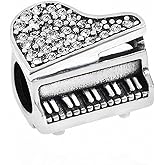 Music Piano Charms 925 Sterling Silver Birthstone Crystal Charms for Pandora 3mm Snake Chain Bracelets