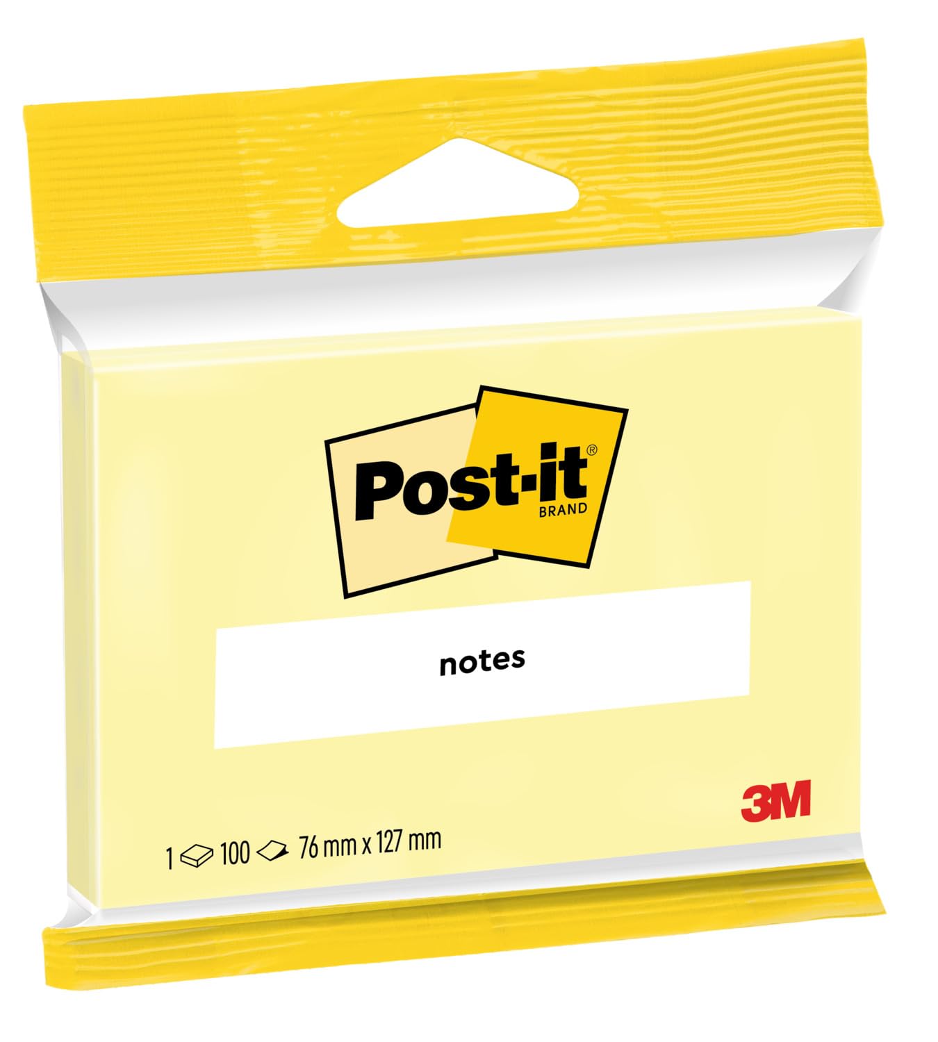 Post-it Notes, Canary Yellow, Hangable Flow Packs, 1 Pad, 127 mm x 76 mm, 100 Sheets - Extra Sticky Notes for Walls, Monitors and Fridge