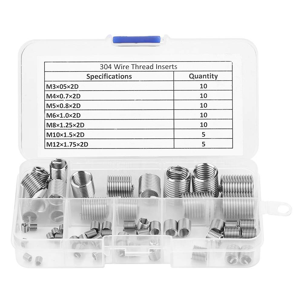 M3 M4 M6 M8 M10 M12 304 Threaded repair insert Stainless Steel SS304 Coiled Wire Helical Screw Thread Inserts Assortment Kit with Plastic Case 60pcs