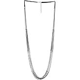COOLSTEELANDBEYOND Black Silver Statement Necklace Multi-Strand Long Chain with Gem Stone Faceted Beads Charm, Dress