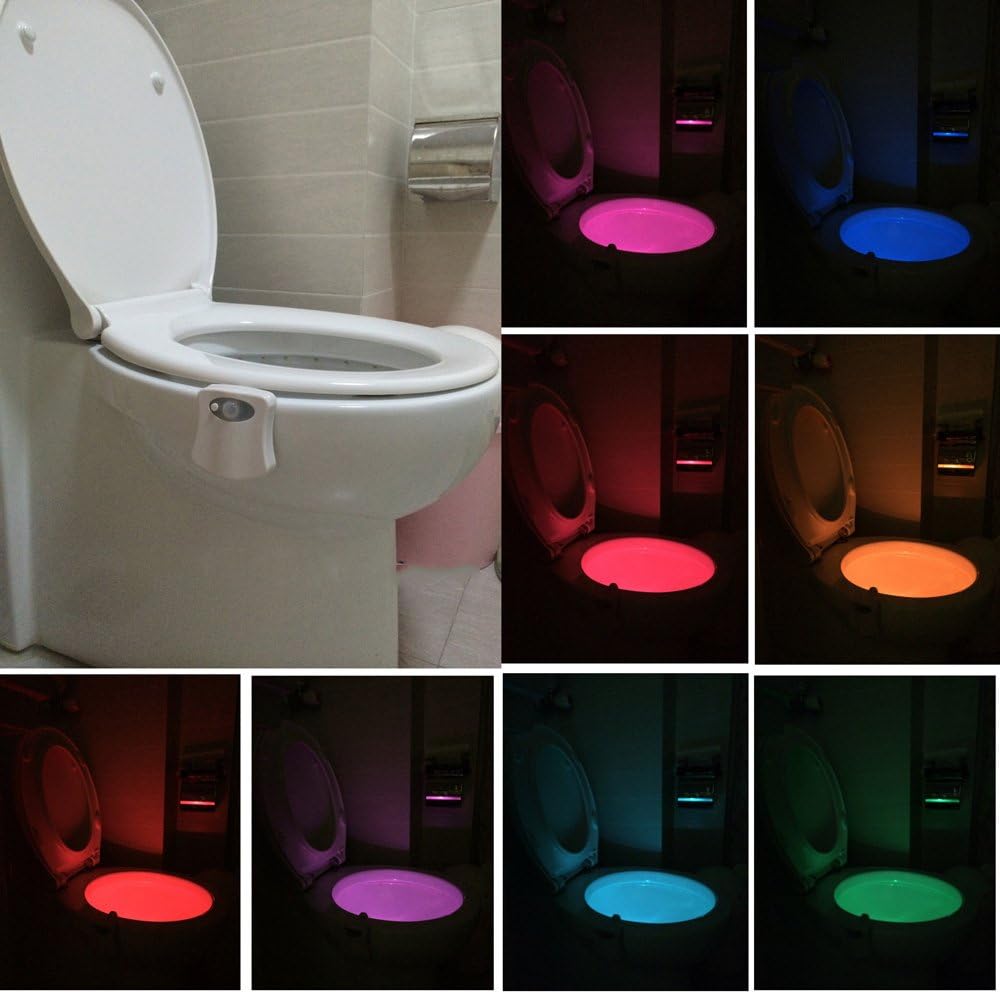 Motion Activated Toilet Night Light, NnxDeal LED Toilet Seat Light, Glow Bowl Auto Motion Sensor Detected Waterproof Colorful for Home Bathroom Washroom WC with 8 Colors Changing