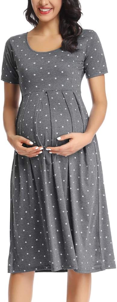 BBHoping Womenโs Casual Striped Maternity Dress Short&3/4 Sleeve Knee Length Pregnancy Clothes for Baby Shower (Floral42, S)