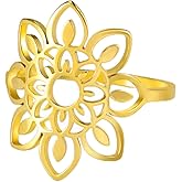 TEAMER Stainless Steel Hollow Lotus Ring - Geometric Simple Jewelry for Women