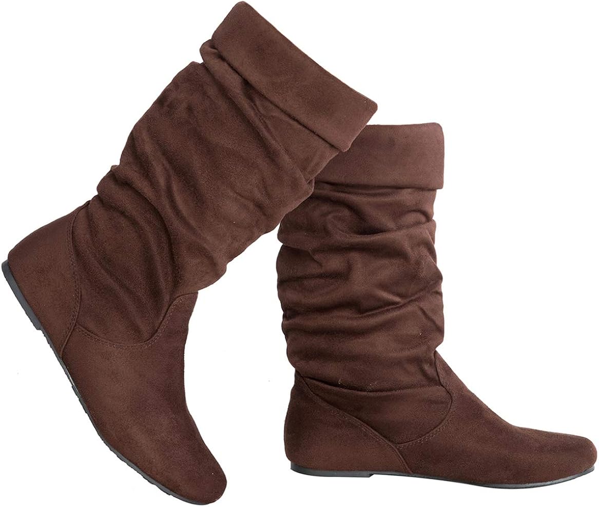 Olivia K Womens Low Heel MidCalf Slouchy Fold Over Suede Slip On