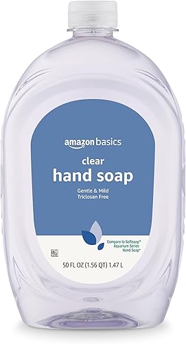 Amazon Basics Gentle & Mild Clear Liquid Hand Soap Refill, Triclosan-Free, Dermatologist-Tested, pH Balanced, Cruelty-Free, 50 Fluid Ounces, 1-Pack (Previously Solimo)