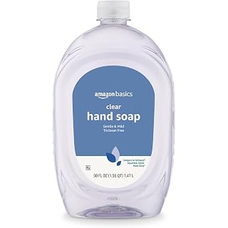Amazon Basics Gentle & Mild Clear Liquid Hand Soap Refill, Triclosan-Free, Dermatologist-Tested, pH Balanced, Cruelty-Free, 5