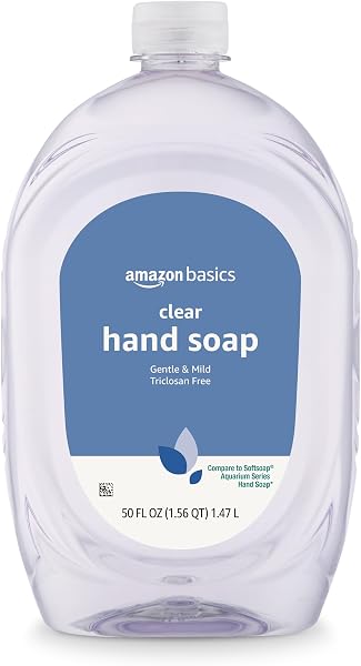 Amazon Basics Gentle & Mild Clear Liquid Hand Soap Refill, Triclosan-Free, Dermatologist-Tested, pH Balanced, Cruelty-Free, 5