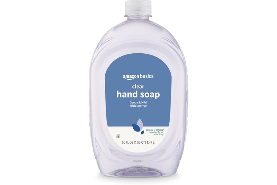 Amazon Basics Gentle & Mild Clear Liquid Hand Soap Refill, Triclosan-Free, Dermatologist-Tested, pH Balanced, Cruelty-Free, 50 Fluid Ounces, 1-Pack (Previously Solimo)