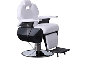 BarberPub Heavy Duty Reclining Barber Chair All Purpose Hydraulic Salon Chair for Barbershop Stylist Tattoo Chair 2687 (White)