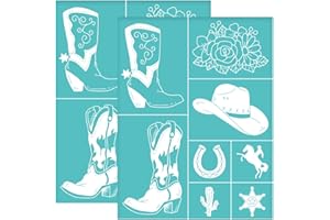 OLYCRAFT 2pcs 8.6x11 Inch Self-Adhesive Silk Screen Printing Stencils Western Cowboy Boots Silkscreen Stencils Reusable Hat Horse Mesh Transfer Stencil for Painting on Wood T-Shirts Bags