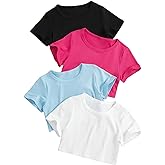 SOLY HUX Girl's 4 Piece Short Sleeve Round Neck Tee T Shirts Summer Crop Tops