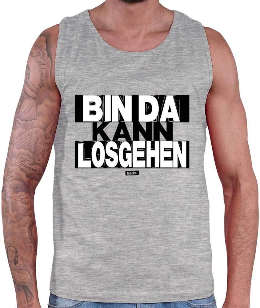 HARIZ Herren Tank Top Bin Da Kann Losgehen Sprüche Schwarz Weiß Inkl