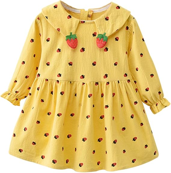 Amazon Lsmudkingdom イチゴ ワンピース プリント長袖 丸襟 Aライン お姫様 切り替え 女の子 子供服 キッズ 春秋 可愛い カジュアル ワンピース チュニック 通販