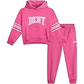DKNY Baby Girls Pants Set - 2 Piece Fleece Pullover Hoodie and Girls Sweatpants - Cozy Sweatsuit Set for Infants and Toddlers