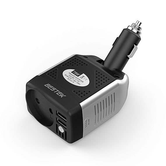 BESTEK Spannungswandler 12V auf 230V Auto USB Ladegerät 75W KFZ Steckdosen Wechselrichter 12 230 für iPhone iPad