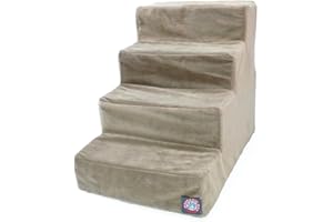Majestic Pet 4 Step Suede Portable Dog Stairs for Small Dogs to get on Bed Supports 25 lbs or Less – Dog Steps for High Bed with Machine Washable Cover – Pet Stairs for Cats Stone