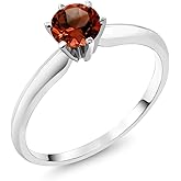 Gem Stone King 18K White Gold Red Garnet Engagement Solitaire Ring For Women (1.00 Cttw, Round 5MM, Gemstone January Birthstone)