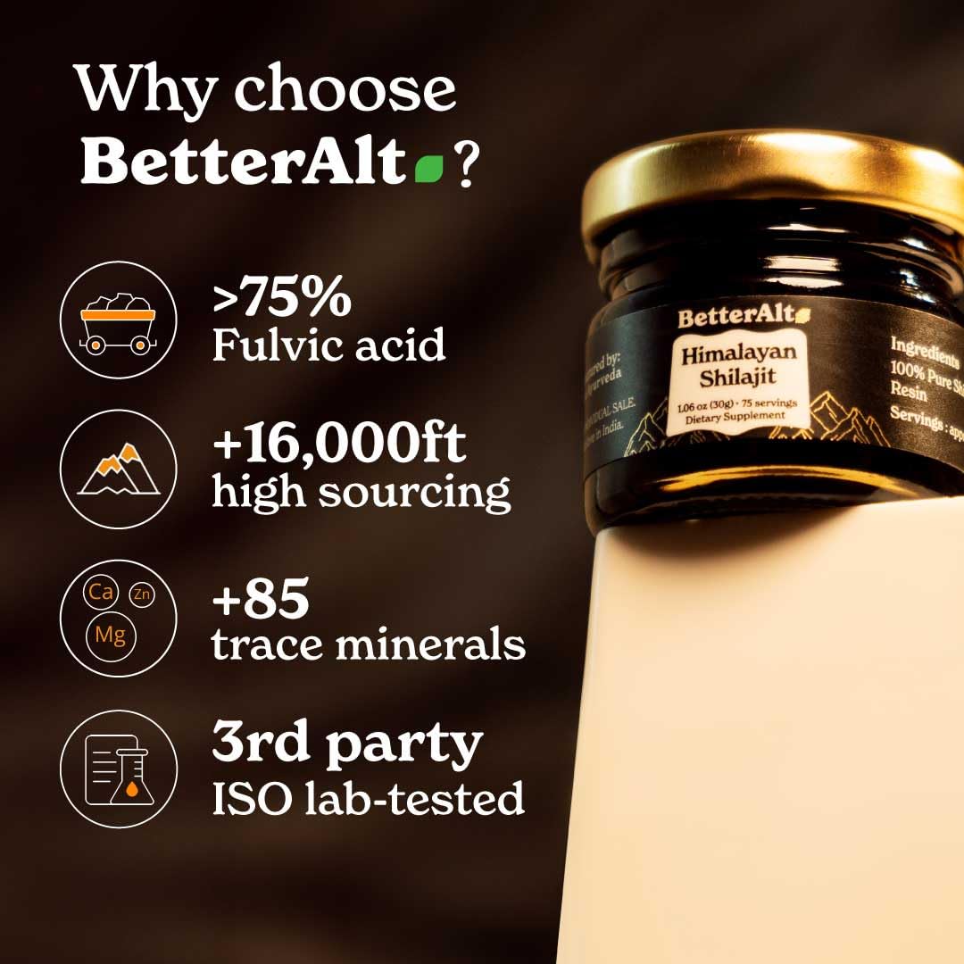 Better Alt Pure Himalayan Shilajit Resin Pack of 5 High Potency Gold Grade 375 Servings for Energy Boost & Immune Support, 85+ Trace Minerals, 75%+ Fulvic Acid, with Lab Test Report,400 mg