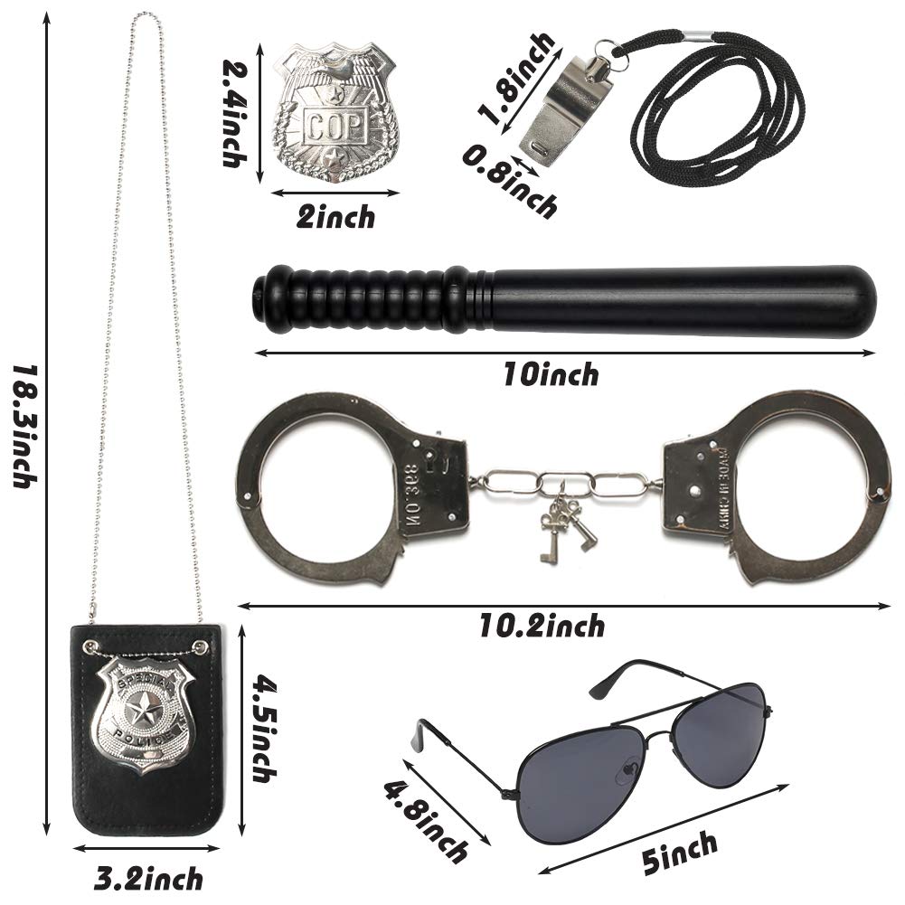 3 Otters 6PCS Police Pretend Play Toy Set for Kids, Toddler Boys Police Costume Including Metal Handcuffs Police Badge Baton Sunglasses Whistle, Christmas Stocking Stuffers for Boys