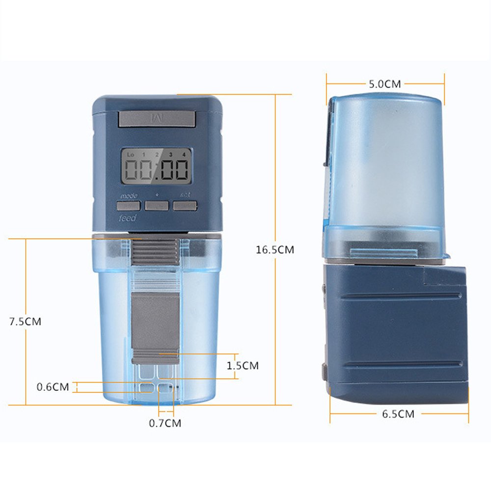 COODIA Auto Fish Food Feeder Battery Operated Automatic Aquarium Tank Timer Feed Fish, 4 times Max a Day, Capacity Adjustable, LED Display