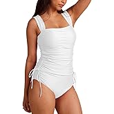 Pink Queen Women's 2 Piece Tankini Bathing Suit Tummy Control High Waisted Bikini Bottom Ruched Drawstring Swimsuit