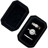 Beatilog Octagonal Rectangle Velvet Ring Box 3 Slots - Premium Handmade Wedding Three Rings Bearer Holder Vintage Orthogon Jewelry Storage for Ceremony Proposal Engagement (Black)