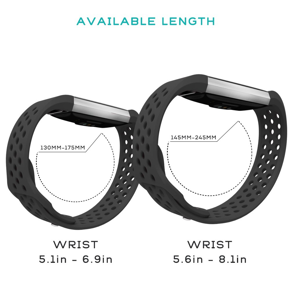 Fitbit Charge 2 Band,AOPETIO Silica gel Soft Silicone Fashion Replacement Sport Strap Bands for Fitbit Charge2 Smartwatch Fitness Wristband (Black, S (5.1-6.9inch))