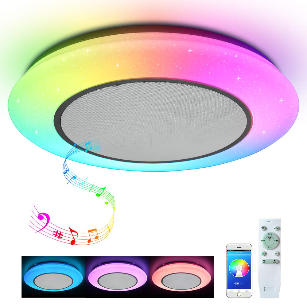 Ceiling light with remote control, app control and double Bluetooth speaker, stereo, 24 W, waterproof, bathroom lamp, bathroom light.