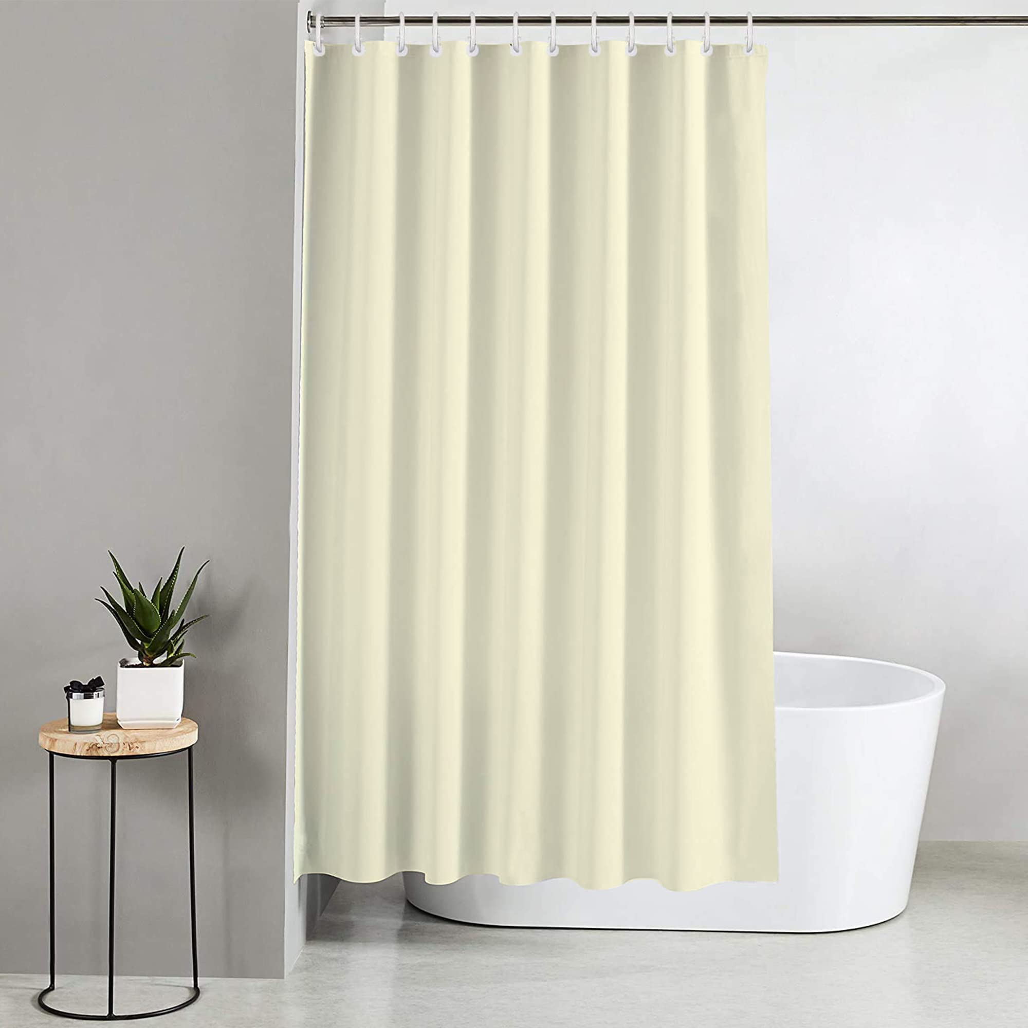 Blue Canyon Plain Shower Curtains | 100% Polyester Shower Curtain | Anti-Bacterial Surface Treatment | Water Repellent| Weighted Hem | 180 X 180cm | 12 Reinforced Eyelets with Hooks Included (Cream) — image 1