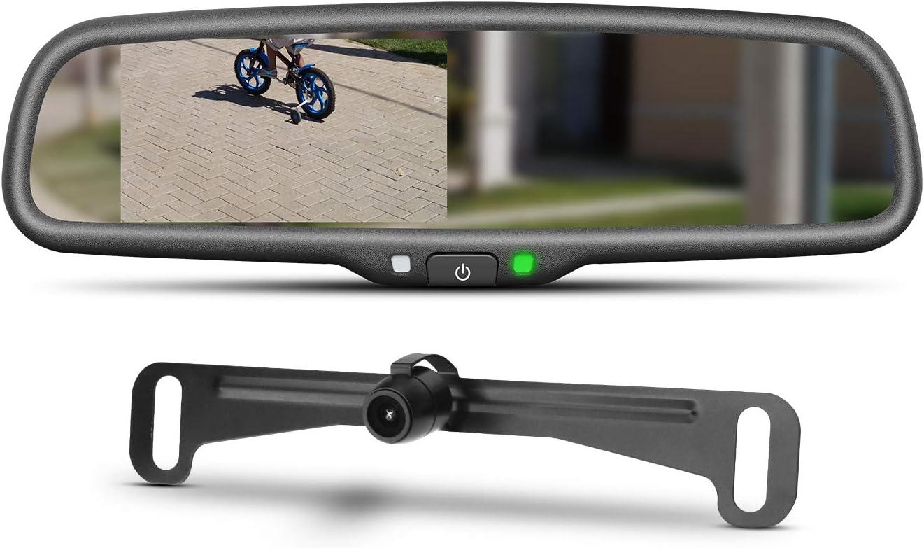 GERMID AWI Digital Wireless Backup Camera Rear View Mirror Monitor with IP 68 Waterproof Back Up Camera, Super Night Vision Car Reverse Camera License Plate Rear View Camera Kit Universal Fit