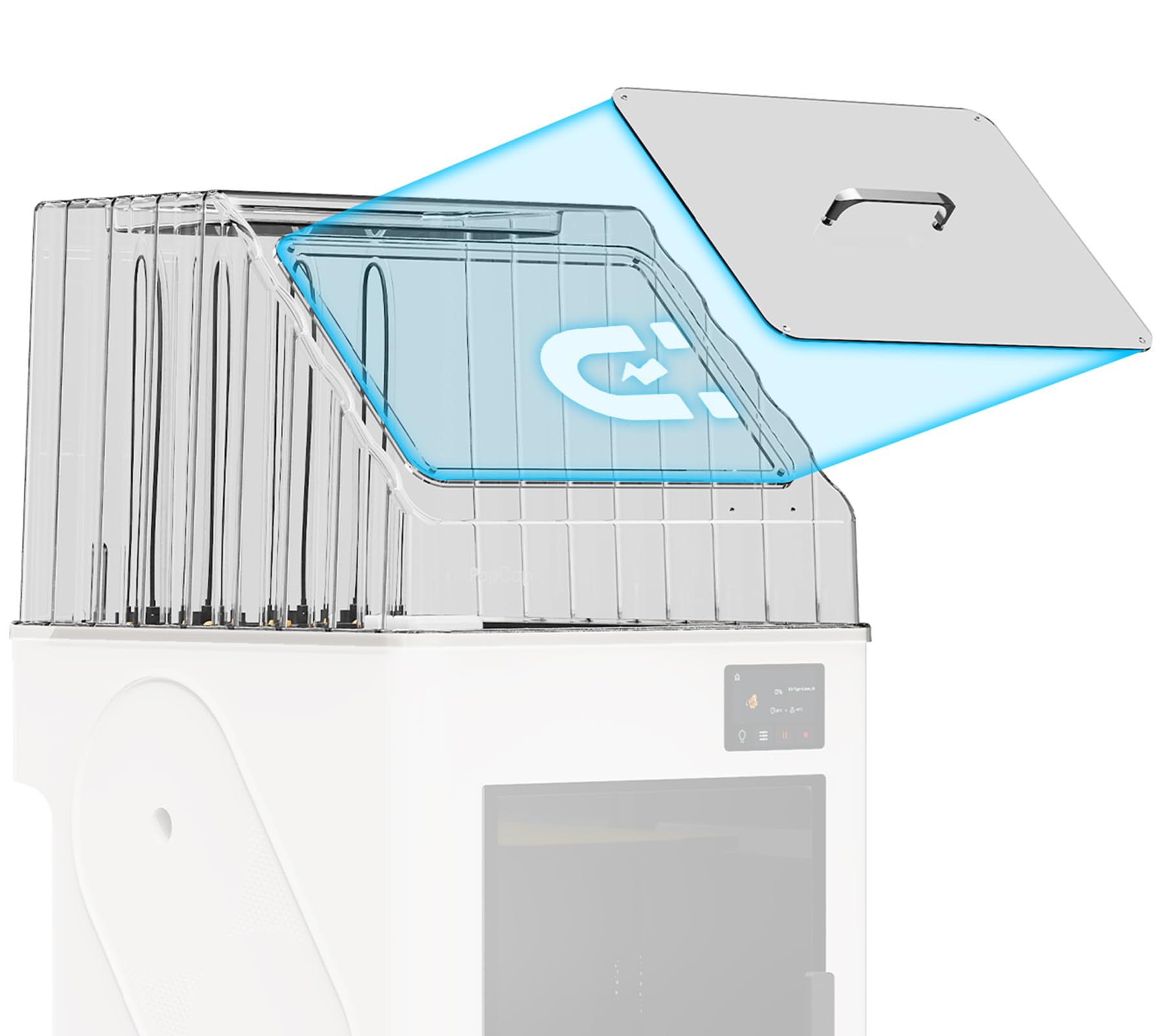 BIQU PopCap Cubierta superior transparente SOLO compatible con Snapmaker U1, carcasa transparente de PC resistente a altas temperaturas aislada y a prueba de polvo, escotilla magnética, bandeja de herramientas integrada, reduce el ruido de 15 dB