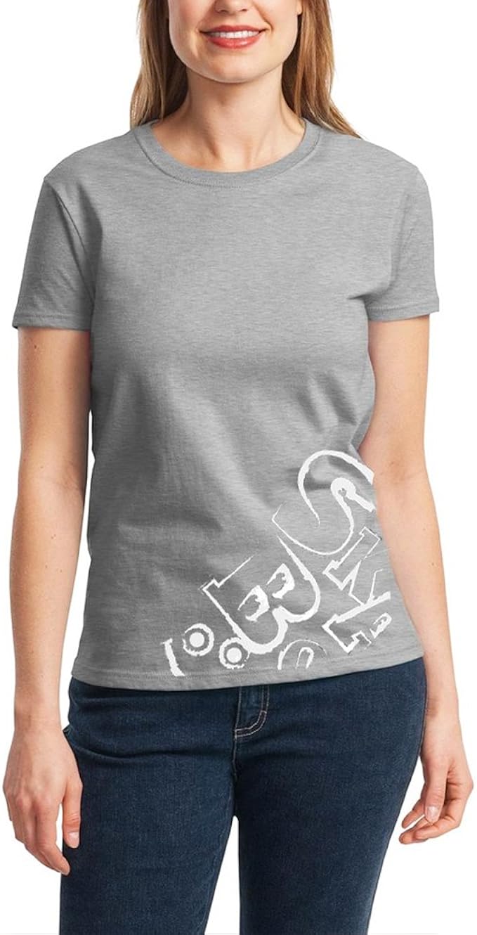 Amazon レディース ｔシャツ 英語 笑顔 プリント ロゴ 半袖 夏 ファッション カジュアル トップス 綿 M グレー Tシャツ カットソー 通販