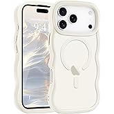 Pepmune for iPhone 17 Pro Max Case, Curly Wavy Frame Hard Translucent Matte Clear Back Cover for Women Men Compatible with Magsafe TPU Bumper Shockproof Phone Case for iPhone 17 Pro Max, Stone
