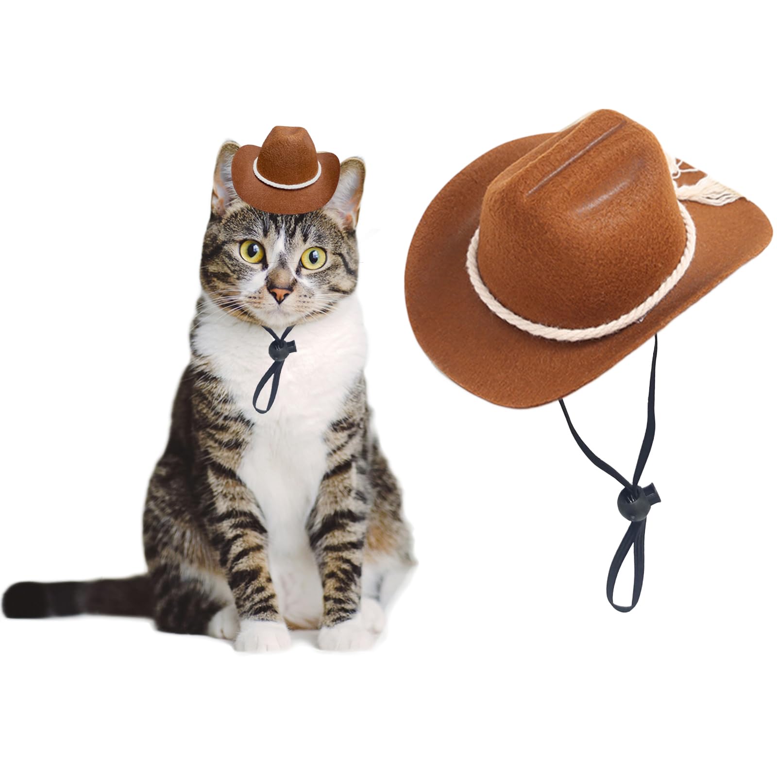 Photo 1 of AWOCAN Dog Cowboy Hat Cat Cowboy Hat Pet Cowboy Costume Mini Cowboy Hat for Dogs Cat Holiday Halloween Pet Party Decoration (Brown-style3, Small)